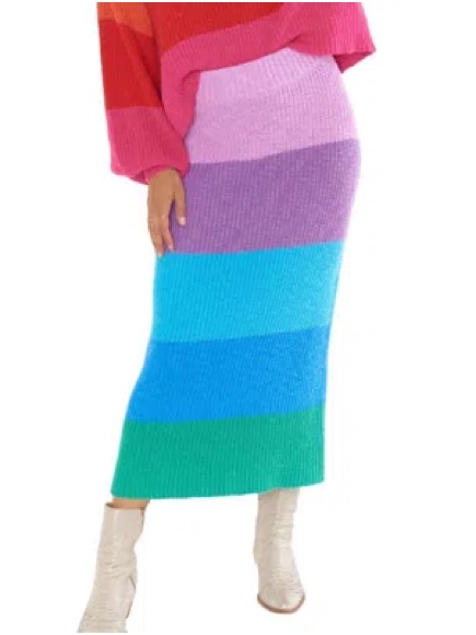 Show Me Your Mumu X Revolve Stripe Knit Midi Skirt - Purple Blue Green